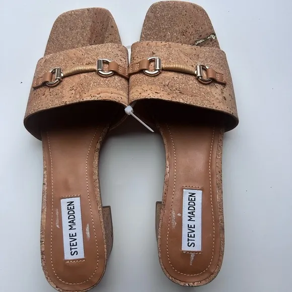 New Steve Madden brown , beige cork shoes sandals size 10 slip on