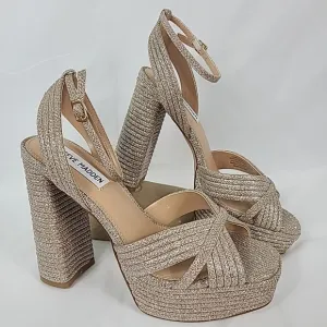 NEW Steve Madden Women's Laurel Gold Glitter Slingback Sandals Shoes Sz 9.5 NIB