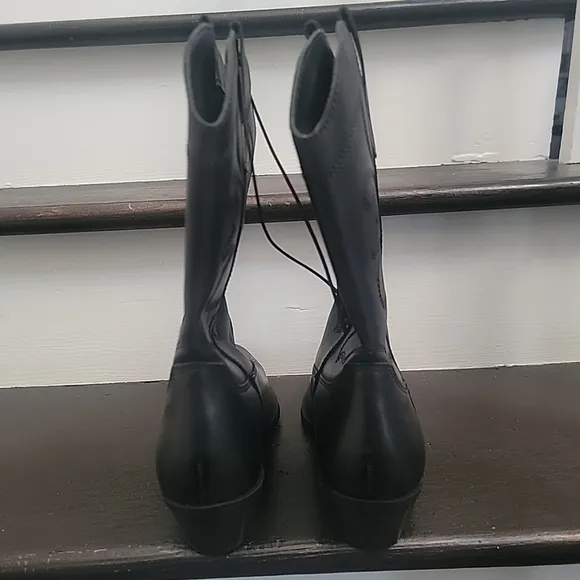 New Steve Madden Women’s Leather Western Cowgirl Black Boots Sz 9