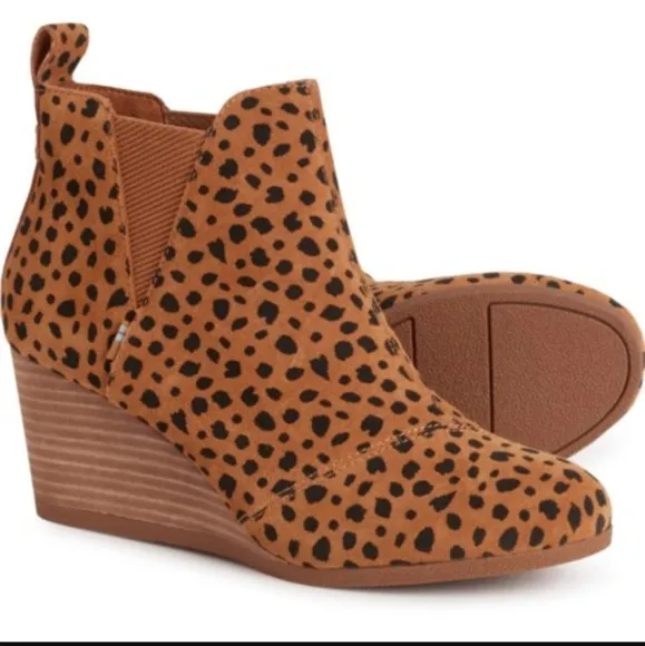 NEW TOMS Kelsey Boots In Cheetah Printed Suede Size Women's 6.5