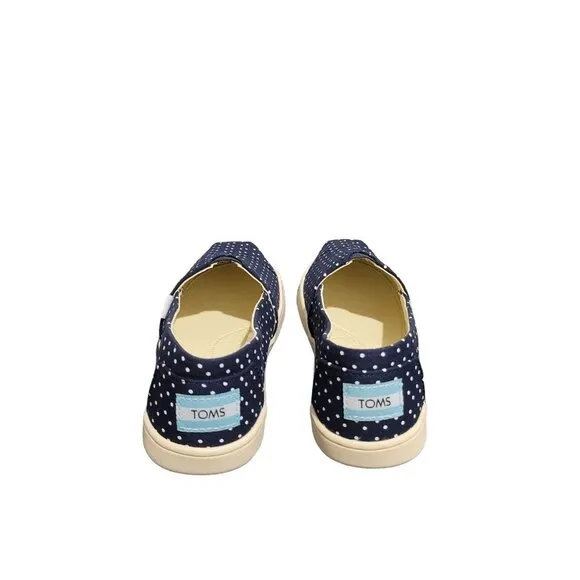 New TOMS  Shoes Girls Kids navy blue Polka Dots Slip-on Size 2 Alpargata