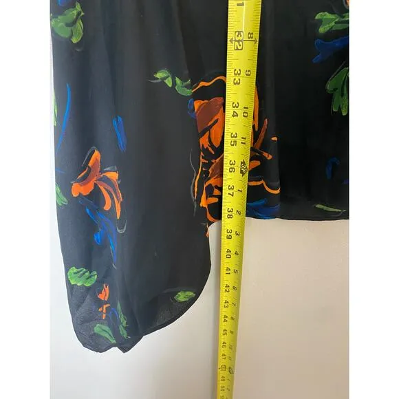 NEW TORY BURCH DRESS BLACK CORA FLORAL RUFFLE ASYMMETRICAL CREPE PLEATED SHORT