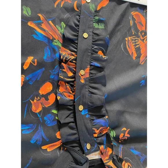 NEW TORY BURCH DRESS BLACK CORA FLORAL RUFFLE ASYMMETRICAL CREPE PLEATED SHORT