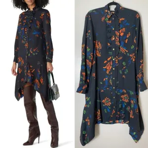 NEW TORY BURCH DRESS BLACK CORA FLORAL RUFFLE ASYMMETRICAL CREPE PLEATED SHORT