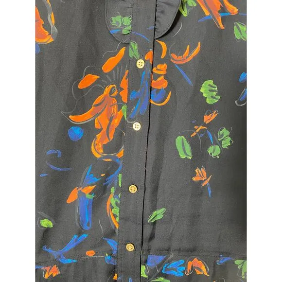 NEW TORY BURCH DRESS BLACK CORA FLORAL RUFFLE ASYMMETRICAL CREPE PLEATED SHORT
