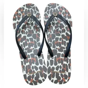 NEW! Tory Burch PVC Flip Flop Flops Thong Sandals Leopard Shoes Designer Size 10