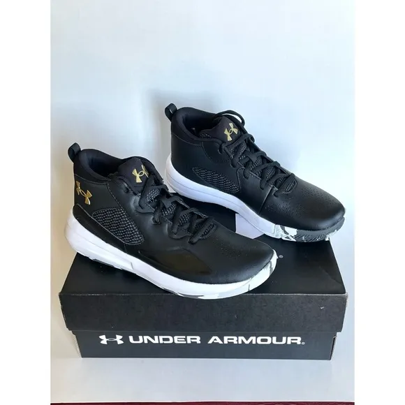 NEW! UNDER ARMOUR YOUTH UA GS LOCKDOWN 5 SZ 7Y BLACK &amp; WHITE SHOES 3023533-003
