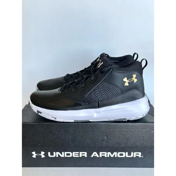 NEW! UNDER ARMOUR YOUTH UA GS LOCKDOWN 5 SZ 7Y BLACK &amp; WHITE SHOES 3023533-003