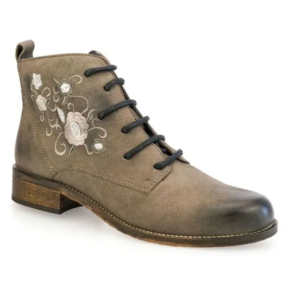 New Unity in Diversity LIZ-ANDRE Gray high top Boots leather embroidered flowers