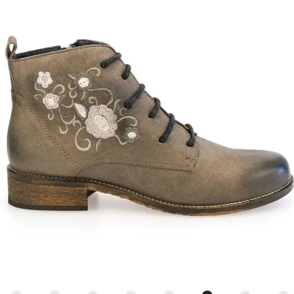 New Unity in Diversity LIZ-ANDRE Gray high top Boots leather embroidered flowers