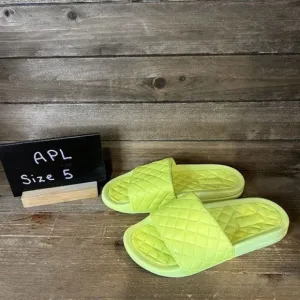 New Womens APL Lusso Highlighter Yellow Green Slides Sandals Shoes Size 5 M NWOB