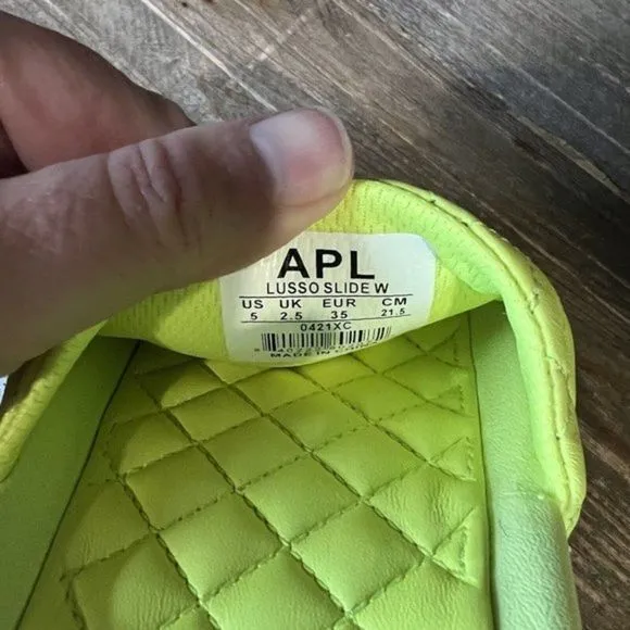 New Womens APL Lusso Highlighter Yellow Green Slides Sandals Shoes Size 5 M NWOB