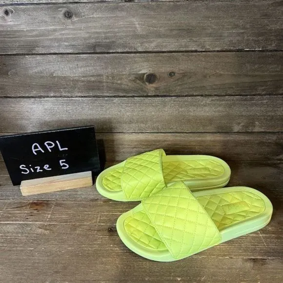 New Womens APL Lusso Highlighter Yellow Green Slides Sandals Shoes Size 5 M NWOB