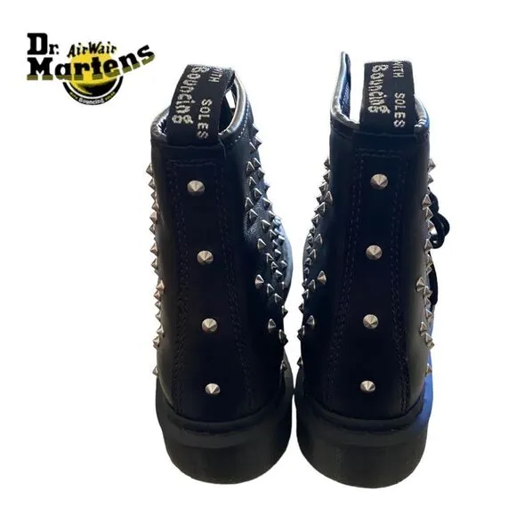NEW Dr. Martens 1460 Stud Women's Black Wanama Leather Lace Boots 5