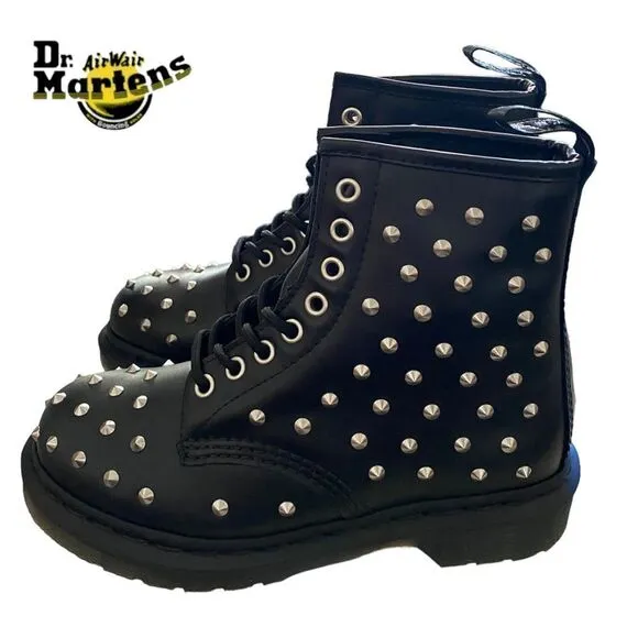 NEW Dr. Martens 1460 Stud Women's Black Wanama Leather Lace Boots 5
