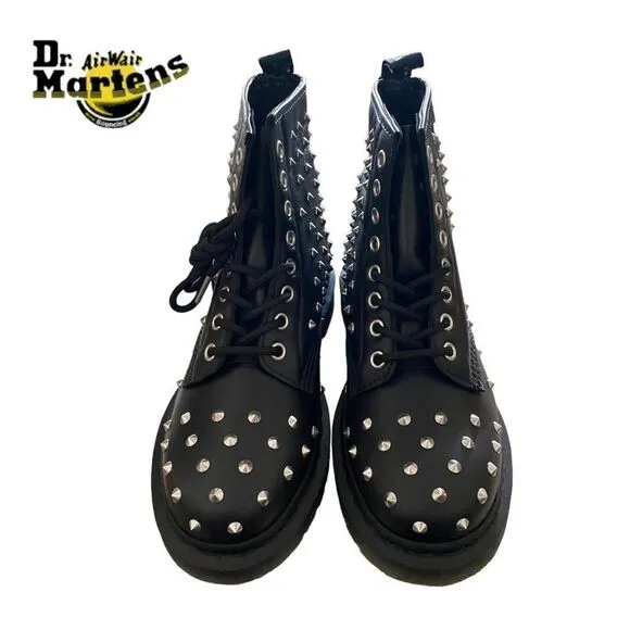 NEW Dr. Martens 1460 Stud Women's Black Wanama Leather Lace Boots 5