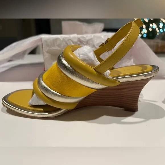 NIB Tory Burch Puffy Wedge Sandals Shoes - Sz 6.5 - Goldfinch Yellow