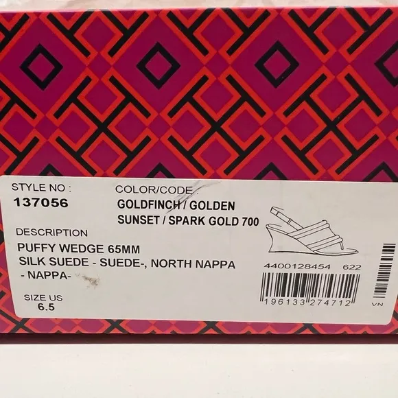 NIB Tory Burch Puffy Wedge Sandals Shoes - Sz 6.5 - Goldfinch Yellow