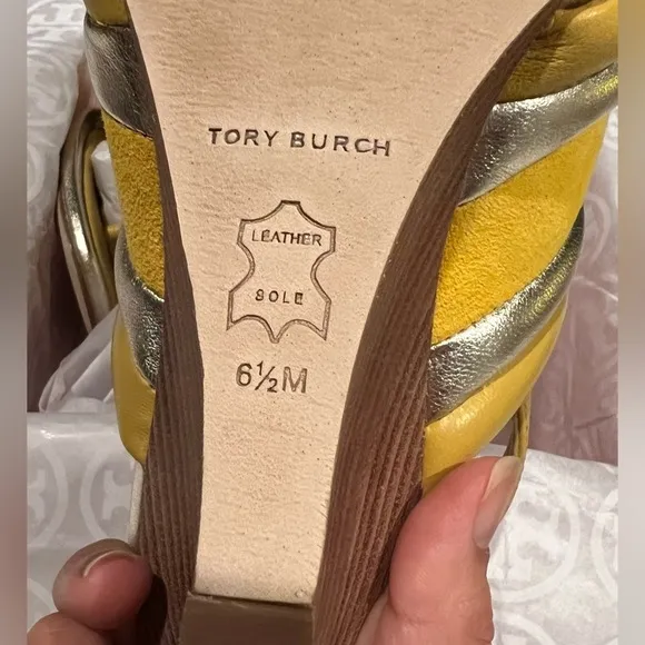 NIB Tory Burch Puffy Wedge Sandals Shoes - Sz 6.5 - Goldfinch Yellow