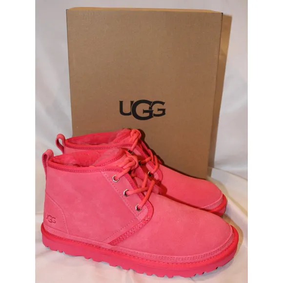 NIB UGG WOMEN'S NEUMEL CHUKKA SUEDE SHEARLING LINED ANKLE BOOTS PGW PINK SZ 8