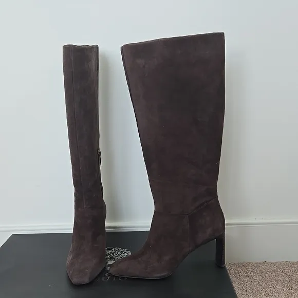 NIB Vince Camuto Elegant Brown Suede Knee-High Women's Boots, 9.5 Wide Calf
