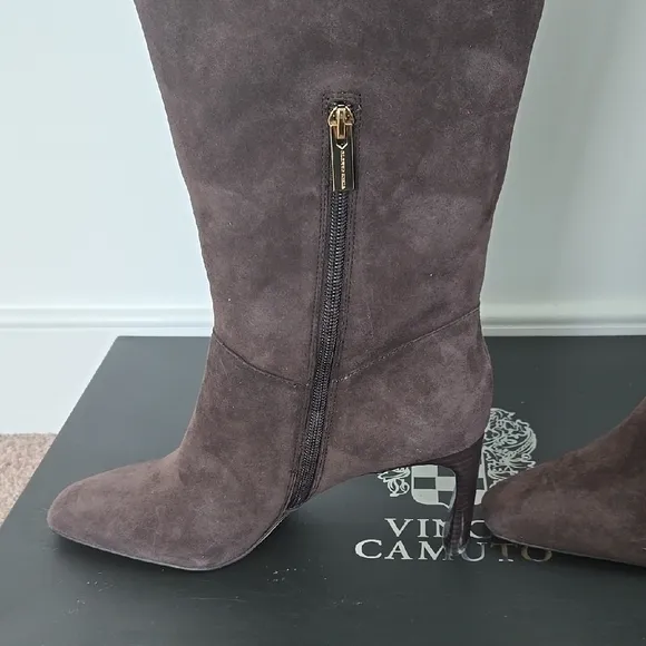 NIB Vince Camuto Elegant Brown Suede Knee-High Women's Boots, 9.5 Wide Calf