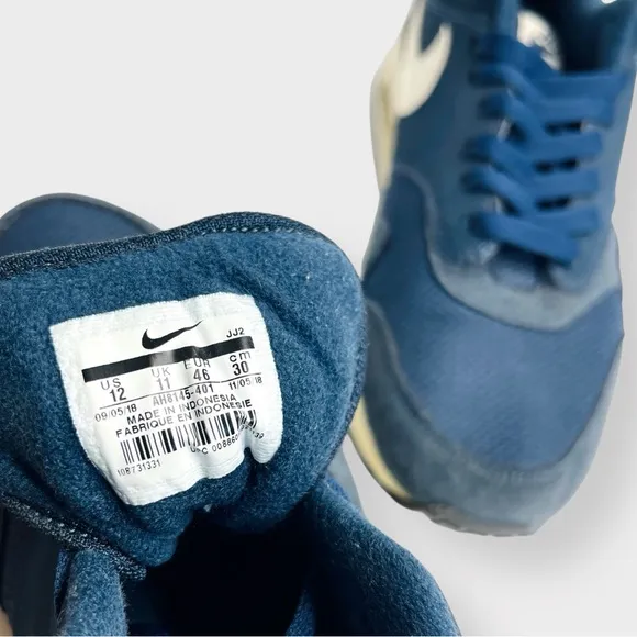 Nike Air Max 1 Armory Navy Shoes, AH8145-401, 2018 Size 12, AM1 Mesh Suede Clean