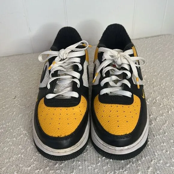 NIKE AIR FORCE 1 Black Gold Jersey Mesh Sneakers Shoes Youth 7 Women's 8.5