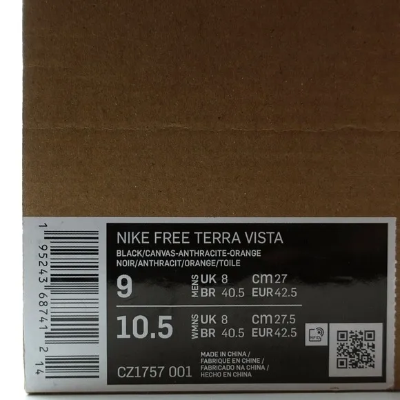 Nike Free Terra Vista Mens Size 9 Black Grey Athletic Sneakers CZ1757 001 New