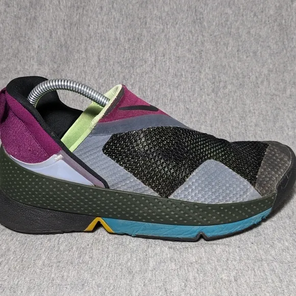 Nike Go FlyEase Kids Shoe's 4.5 Black Purple Lime Slip On Shoe CW5883-004