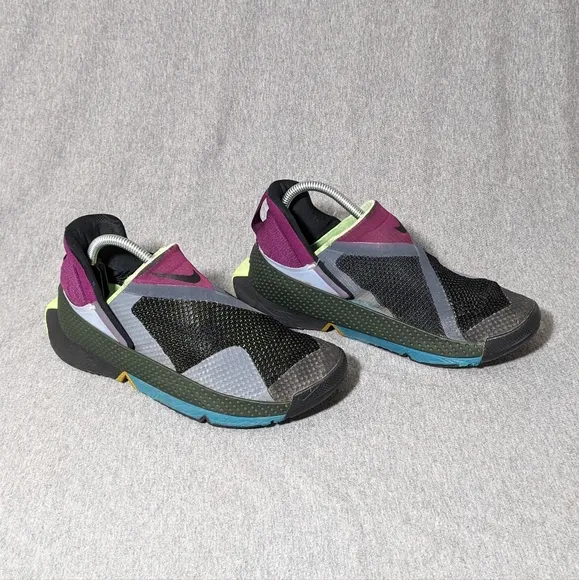 Nike Go FlyEase Kids Shoe's 4.5 Black Purple Lime Slip On Shoe CW5883-004