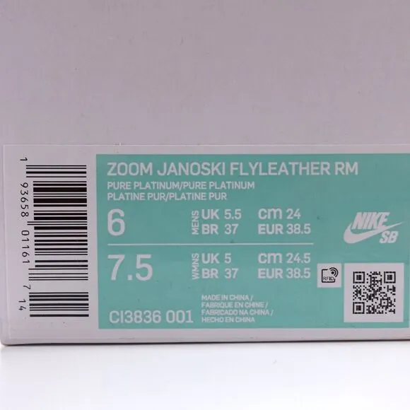 Nike SB Zoom Stefan Janoski Flyleather RM CI3836-001 Mens Size 6 Womens 7.5