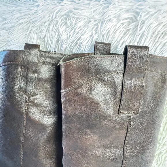 Nine West Brown Leather Fashion Cowboy Boots - Size 9 - 15&quot; Shaft