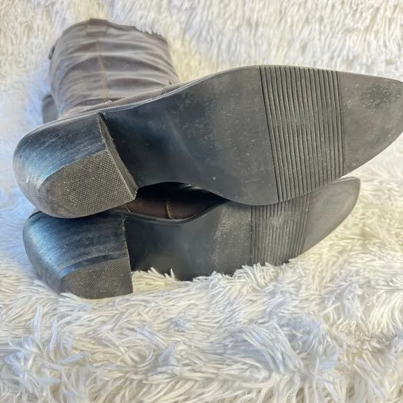 Nine West Brown Leather Fashion Cowboy Boots - Size 9 - 15&quot; Shaft
