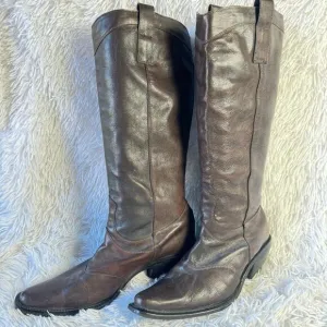 Nine West Brown Leather Fashion Cowboy Boots - Size 9 - 15&quot; Shaft