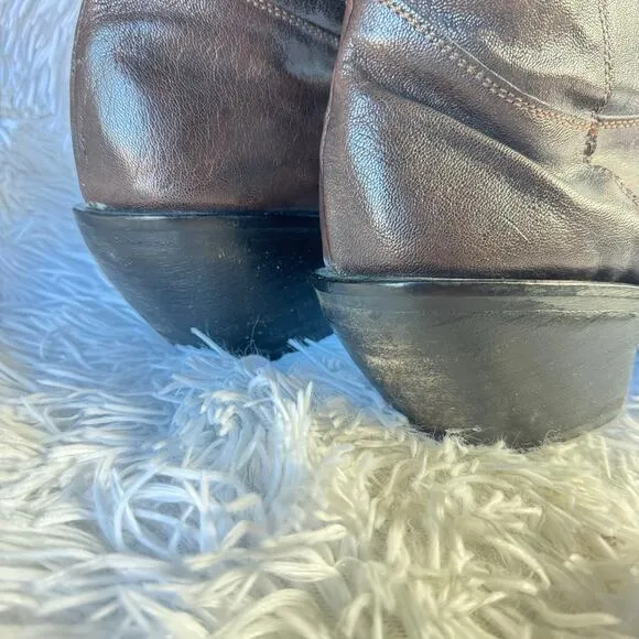 Nine West Brown Leather Fashion Cowboy Boots - Size 9 - 15&quot; Shaft