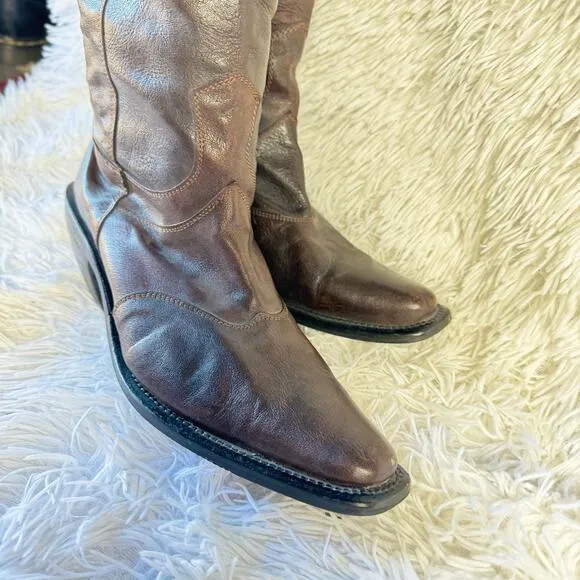 Nine West Brown Leather Fashion Cowboy Boots - Size 9 - 15&quot; Shaft