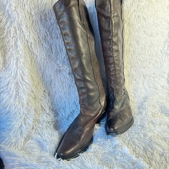 Nine West Brown Leather Fashion Cowboy Boots - Size 9 - 15&quot; Shaft