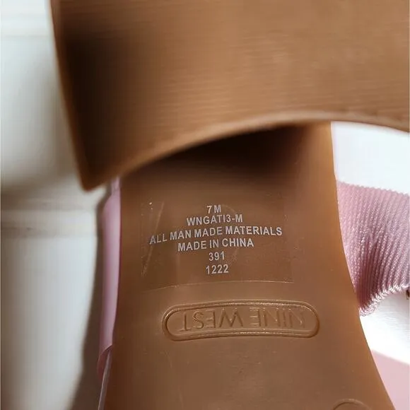 Nine West Gati3 Pink Block Heel Slide Sandals/Shoes