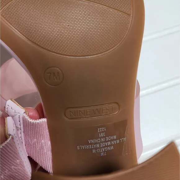 Nine West Gati3 Pink Block Heel Slide Sandals/Shoes