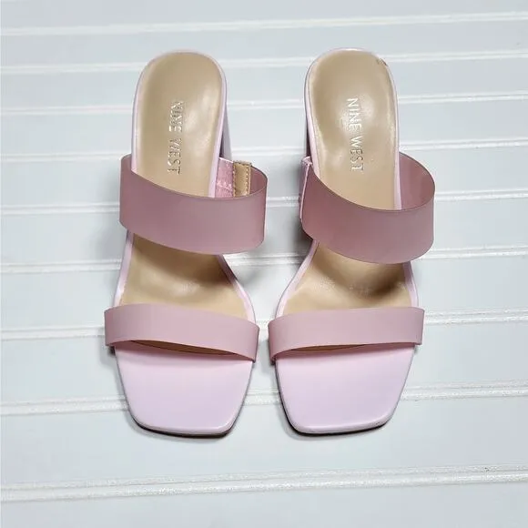 Nine West Gati3 Pink Block Heel Slide Sandals/Shoes