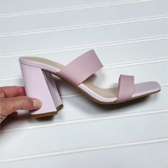 Nine West Gati3 Pink Block Heel Slide Sandals/Shoes