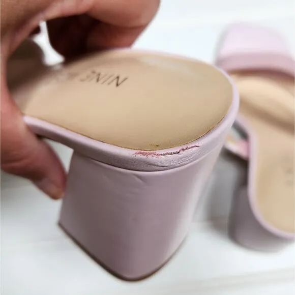 Nine West Gati3 Pink Block Heel Slide Sandals/Shoes