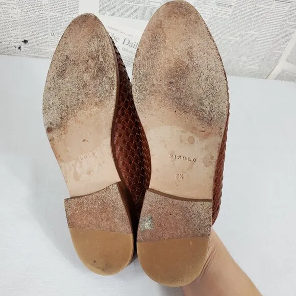 Nisolo Ama Woven Mule Womens 8.5 Brandy Color Slip On Sustainable Leather Shoes