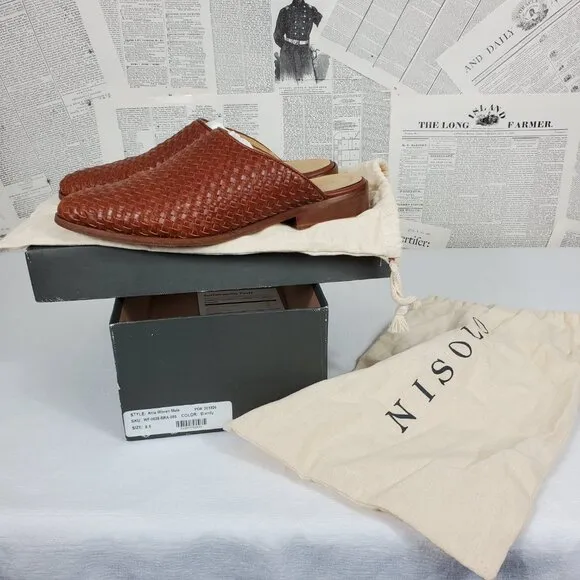Nisolo Ama Woven Mule Womens 8.5 Brandy Color Slip On Sustainable Leather Shoes