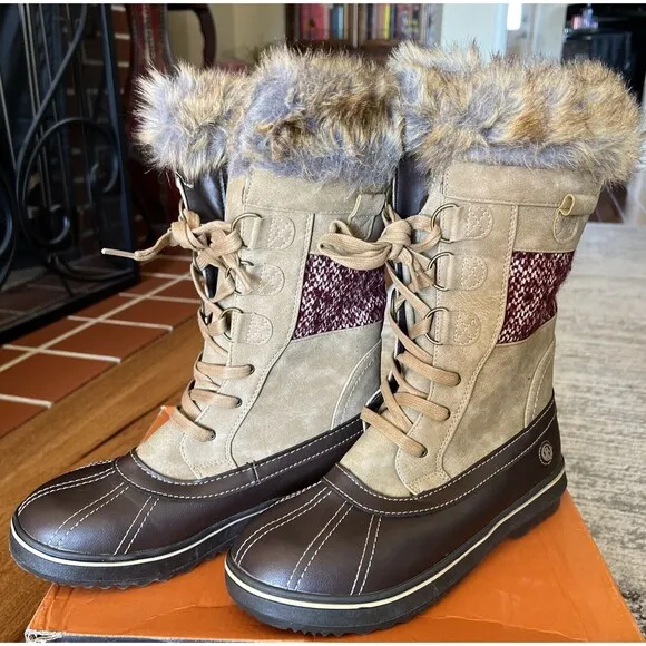 Northside Bishop Cold Weather Fashion Boots Padded Faux Fur Collar Tan/wine  10