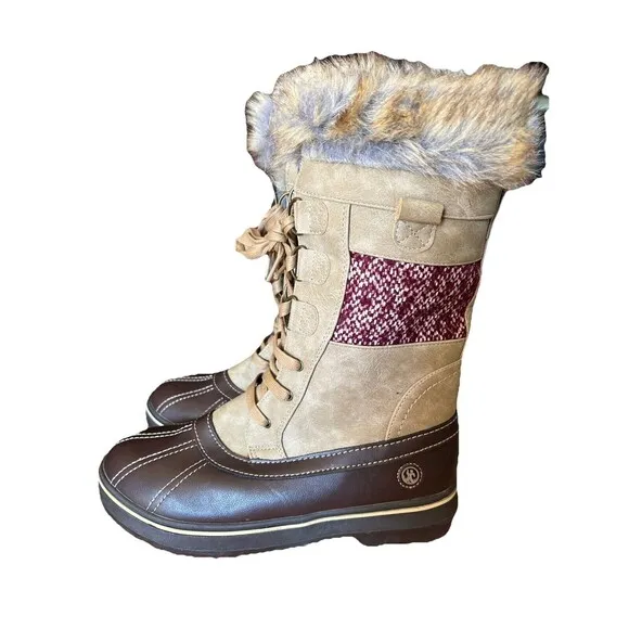Northside Bishop Cold Weather Fashion Boots Padded Faux Fur Collar Tan/wine  10