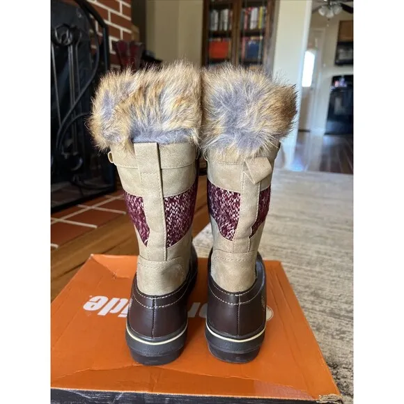 Northside Bishop Cold Weather Fashion Boots Padded Faux Fur Collar Tan/wine  10