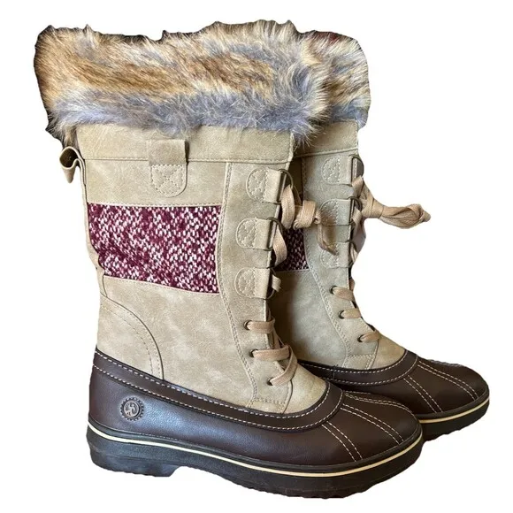 Northside Bishop Cold Weather Fashion Boots Padded Faux Fur Collar Tan/wine  10