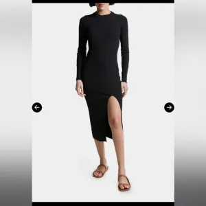 NSF Cari Mock Neck Ribbed Midi Slit Dress Black Womens Size Medium Long Sleeves